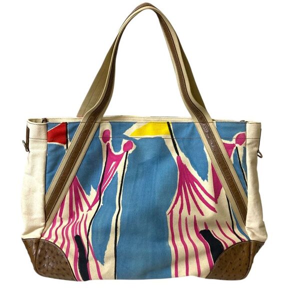 Prada Official Name Canvas×Ostrich Leather Big Tote Bag - Picture 1 of 10